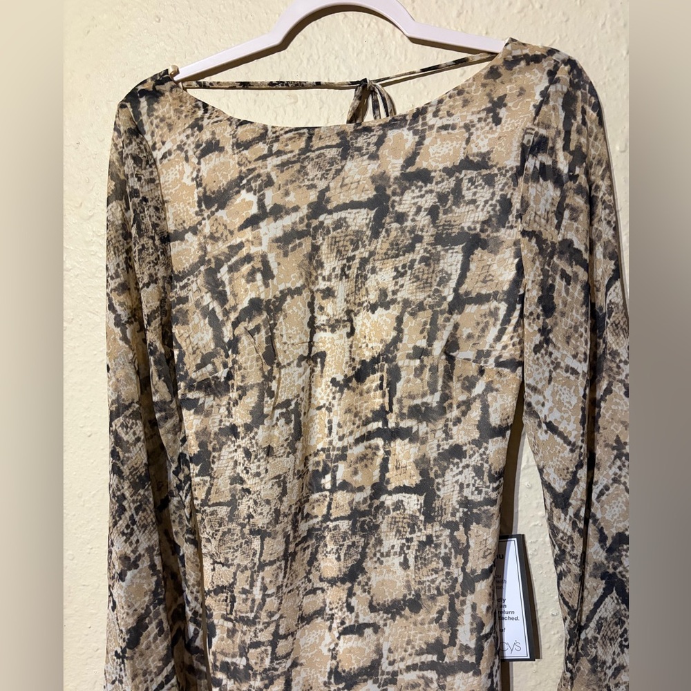 Macy's Beige and Black Snake Print Long Sleeve Dress